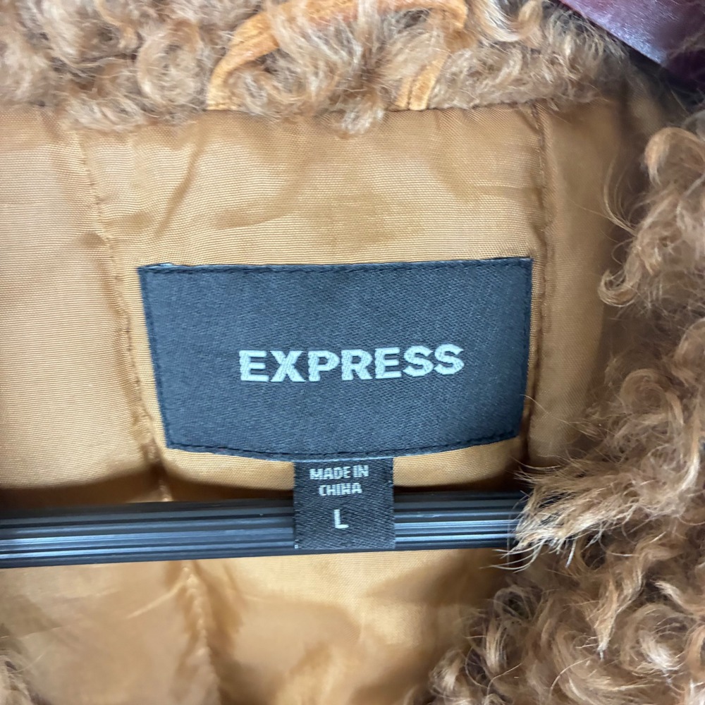 Vintage Womens Coat Sz L Penny Lane Genuine Leather Suede Fur Afghan Brown Boho - Picture 4 of 14